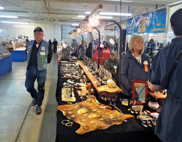 Portland Regional Gem and Mineral Show Mike Medvec of the Oregon Agate club greets visitors